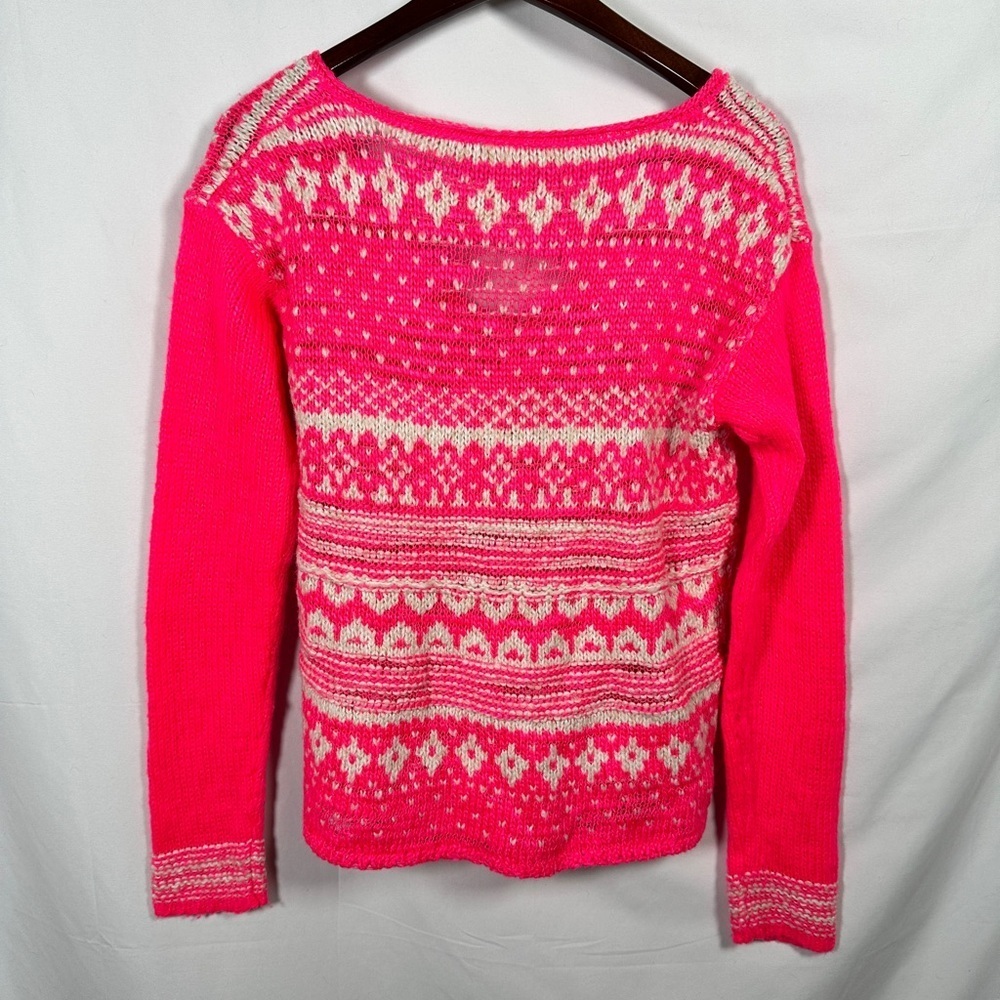 Aeropostale Barbiecore Pink Fair Isle Knit V-Neck Sweater M Lightweight Y2K - Picture 3 of 8